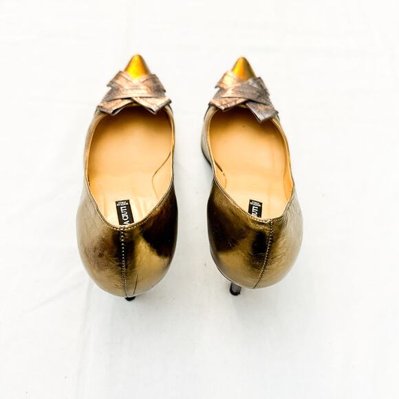 Claudia Ciuti Pointy Toe Metallic Gold Silver Accented Leather Heels Size 8.5 - Picture 2 of 5
